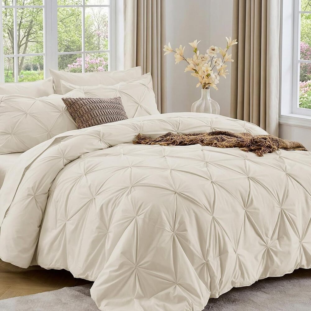 King Size Comforter Set, 7-Piece Bed in a Bag, Pintuck Bedding Set for